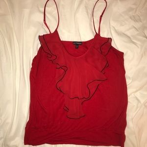 Red express top with ruffle detail